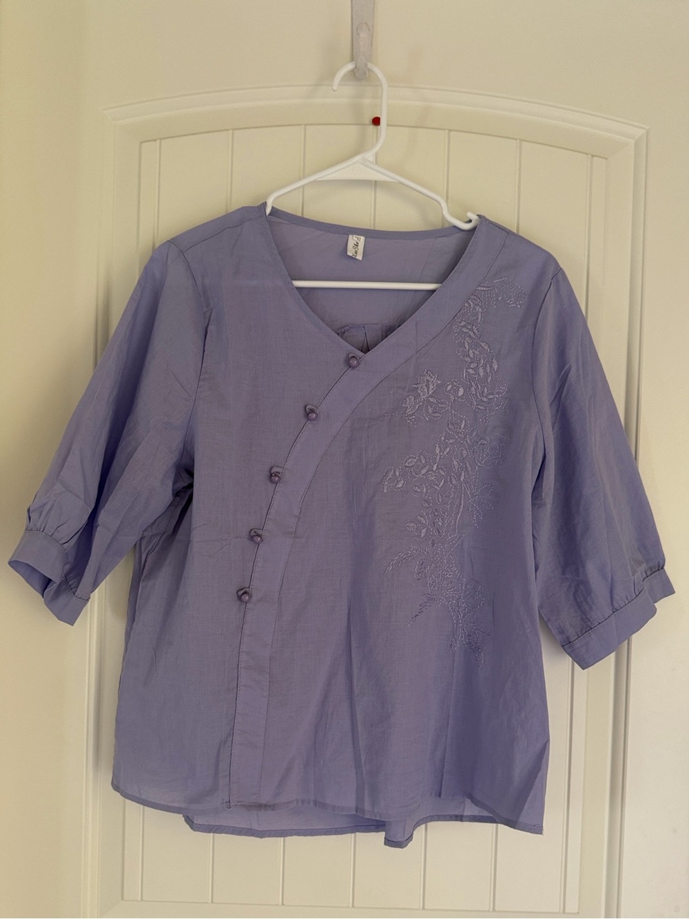 Women’s Lavender Embroidered Button-Front Blouse